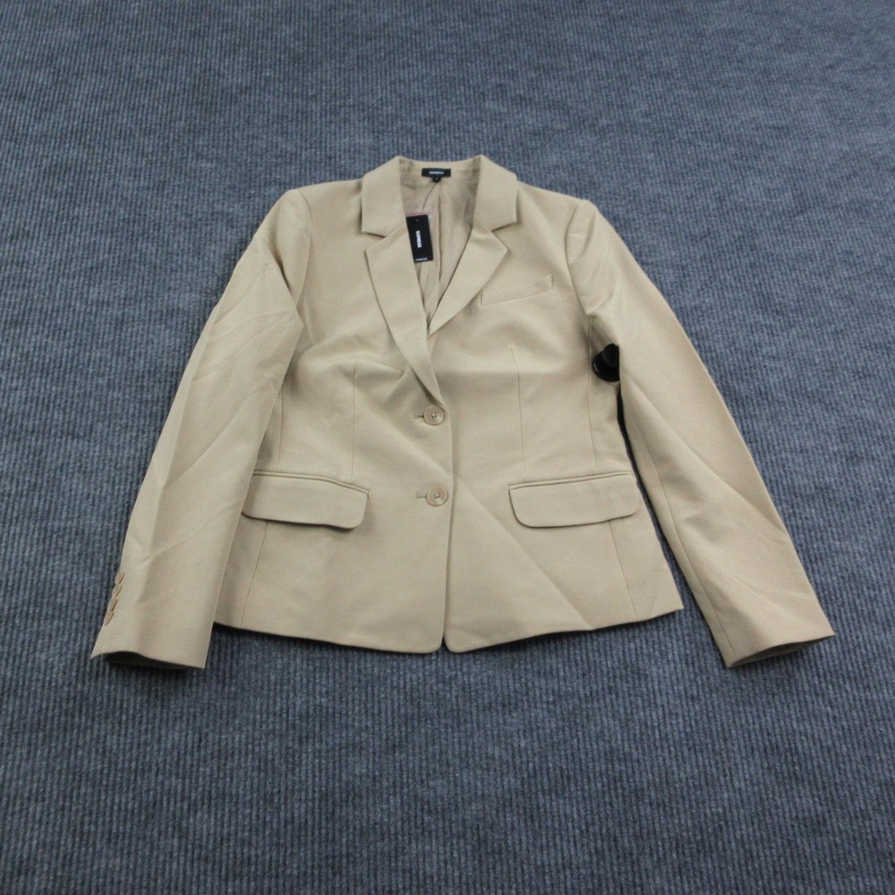 Express Blazer Womens M Beige Lined Tailored Two-Button Stretch Slim NWT